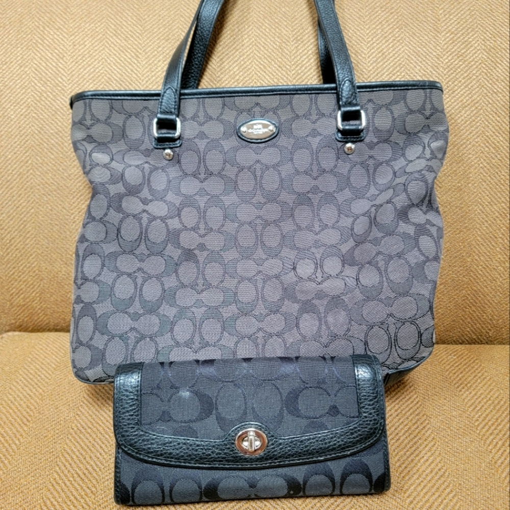 Black and Grey Coach Shoulder Bag